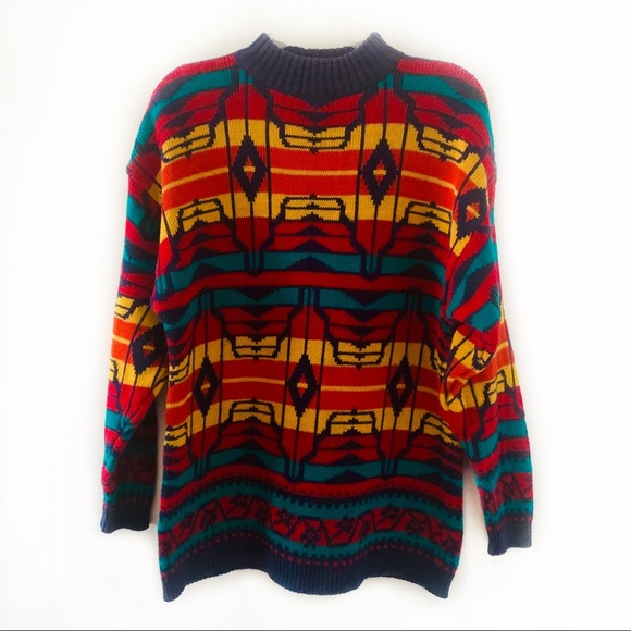 Vintage Laureen E. Ong Geometric Crewneck Sweater